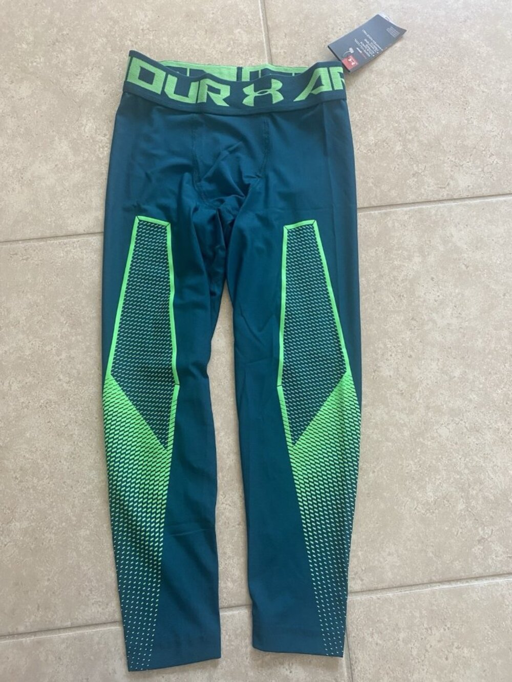 UNDER ARMOUR Men's Heat Gear Compression Leggings Green Blue  NWT SZ Small